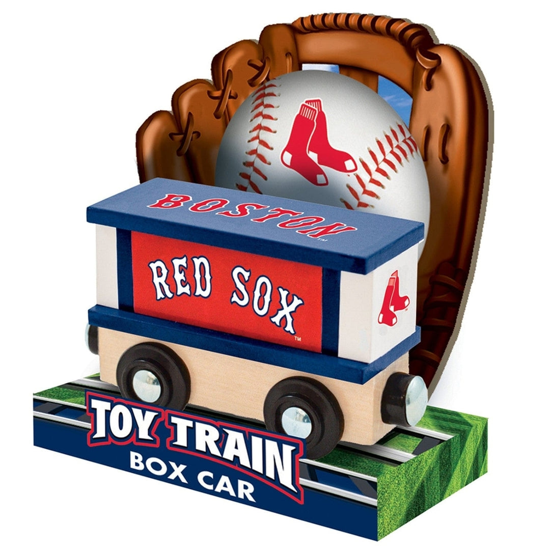 Boston Red Sox Toy Train Box Car Hand-Painted Wood Compatible with 1in Tracks Image 3