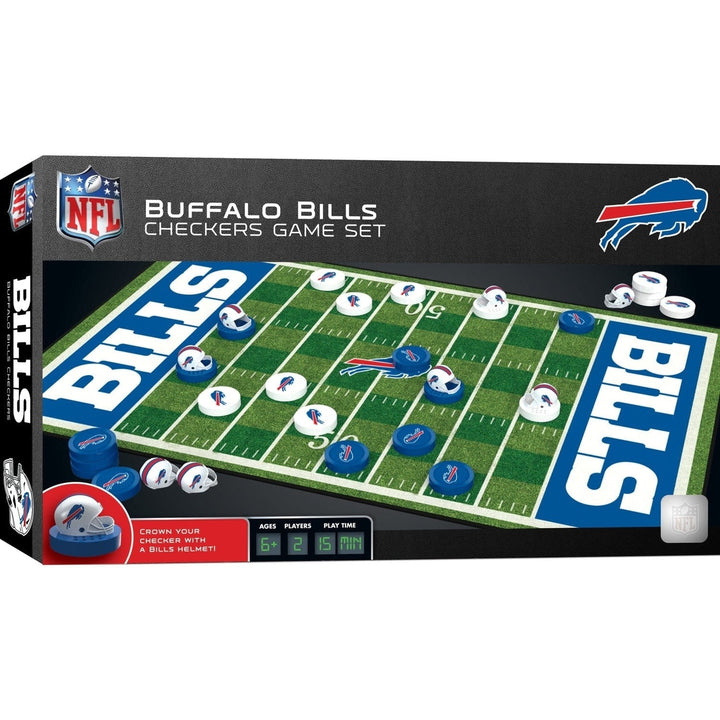 Buffalo Bills Checkers Board Game NFL Officially Licensed 24 Pieces and Helmets Image 1