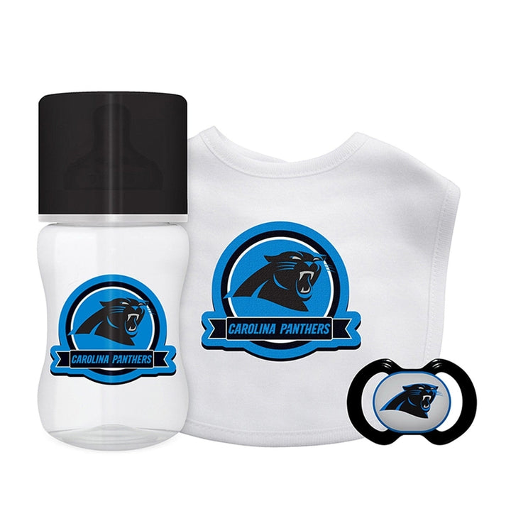 Carolina Panthers 3-Piece Baby Gift Set Unisex BPA-Free Pacifier Bottle Bib Image 1