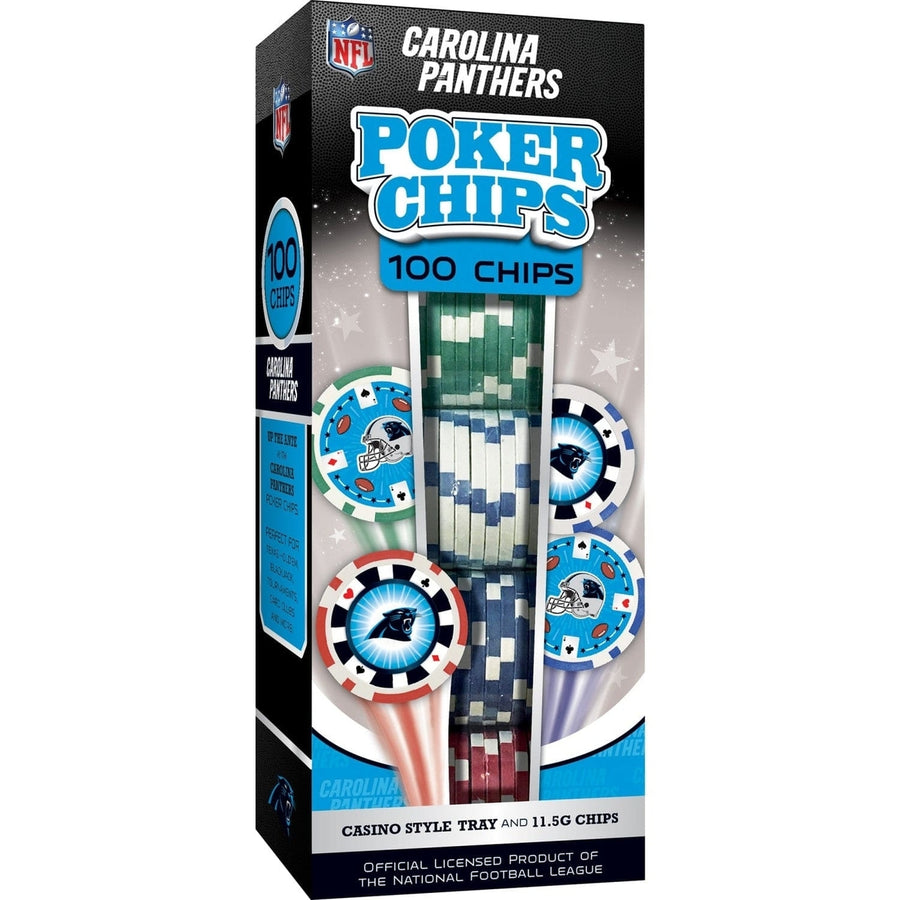 Carolina Panthers 100 Piece Poker Chips Casino Style Team Colors Gaming Set Image 1