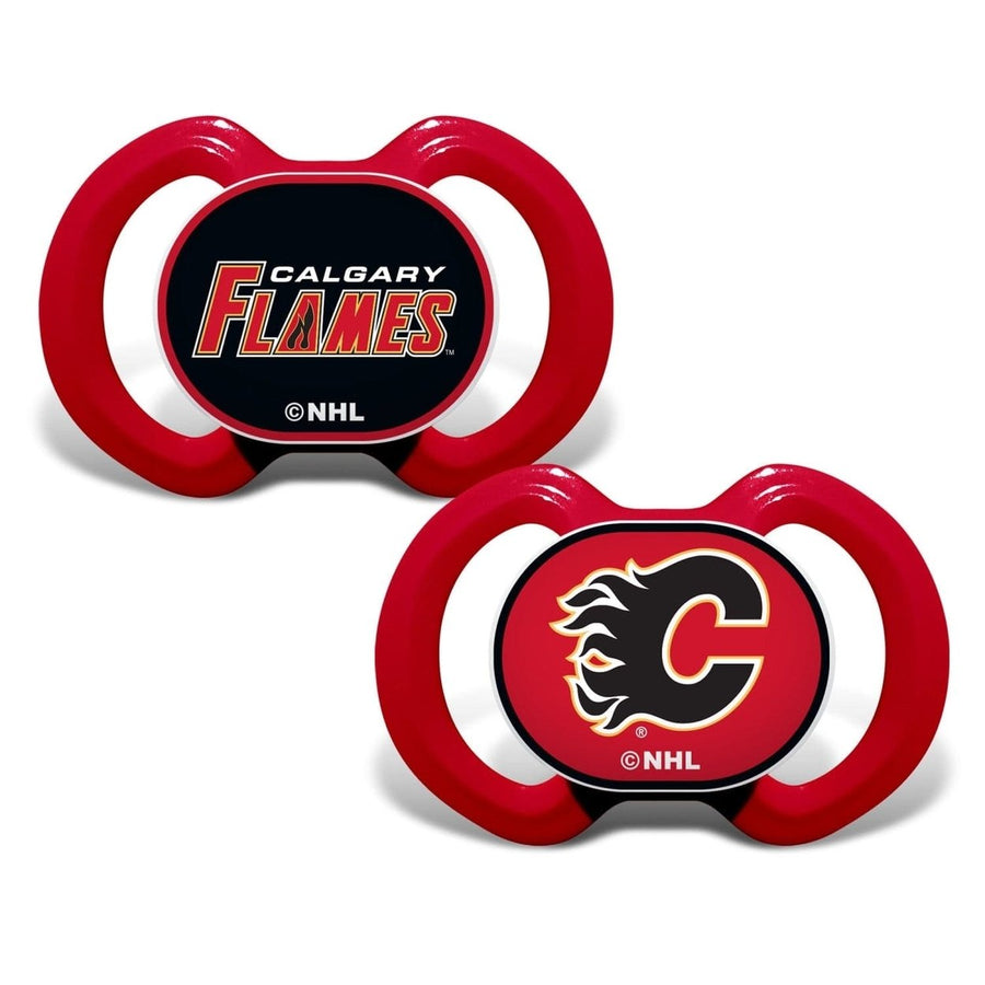 Calgary Flames Pacifier 2-Pack NHL Baby Soothing Orthodontic BPA-Free Image 1