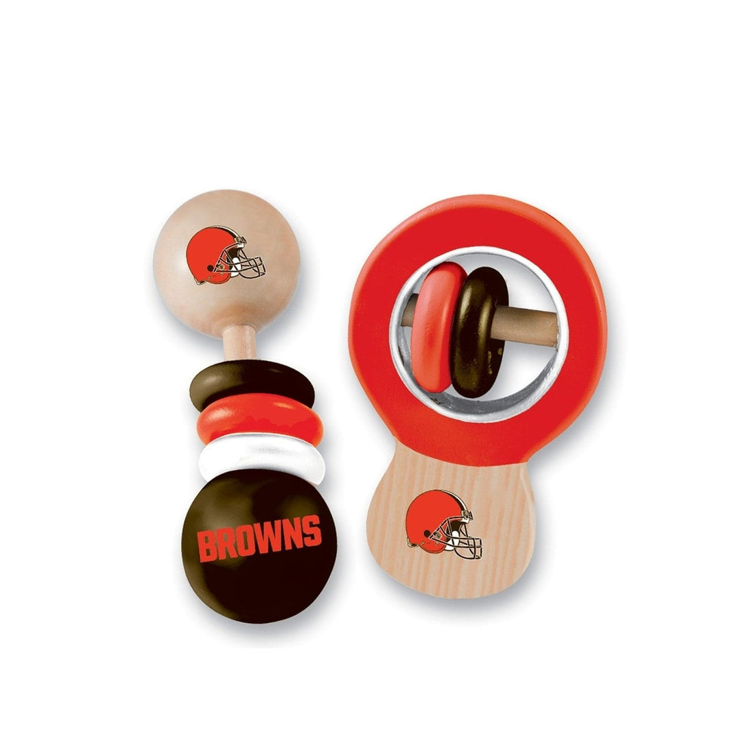 Cleveland Browns Baby Rattles 2-Pack Non-Toxic Wood Developmental Toys Image 1