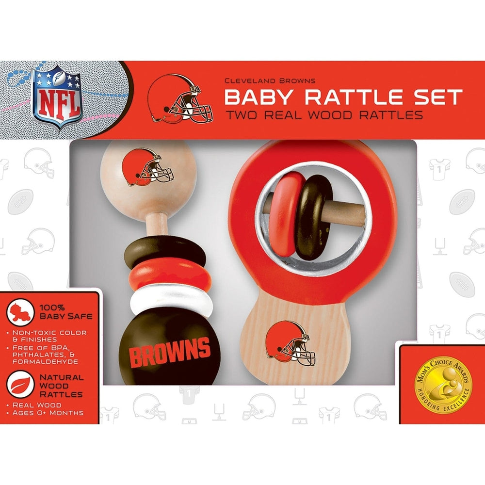 Cleveland Browns Baby Rattles 2-Pack Non-Toxic Wood Developmental Toys Image 2