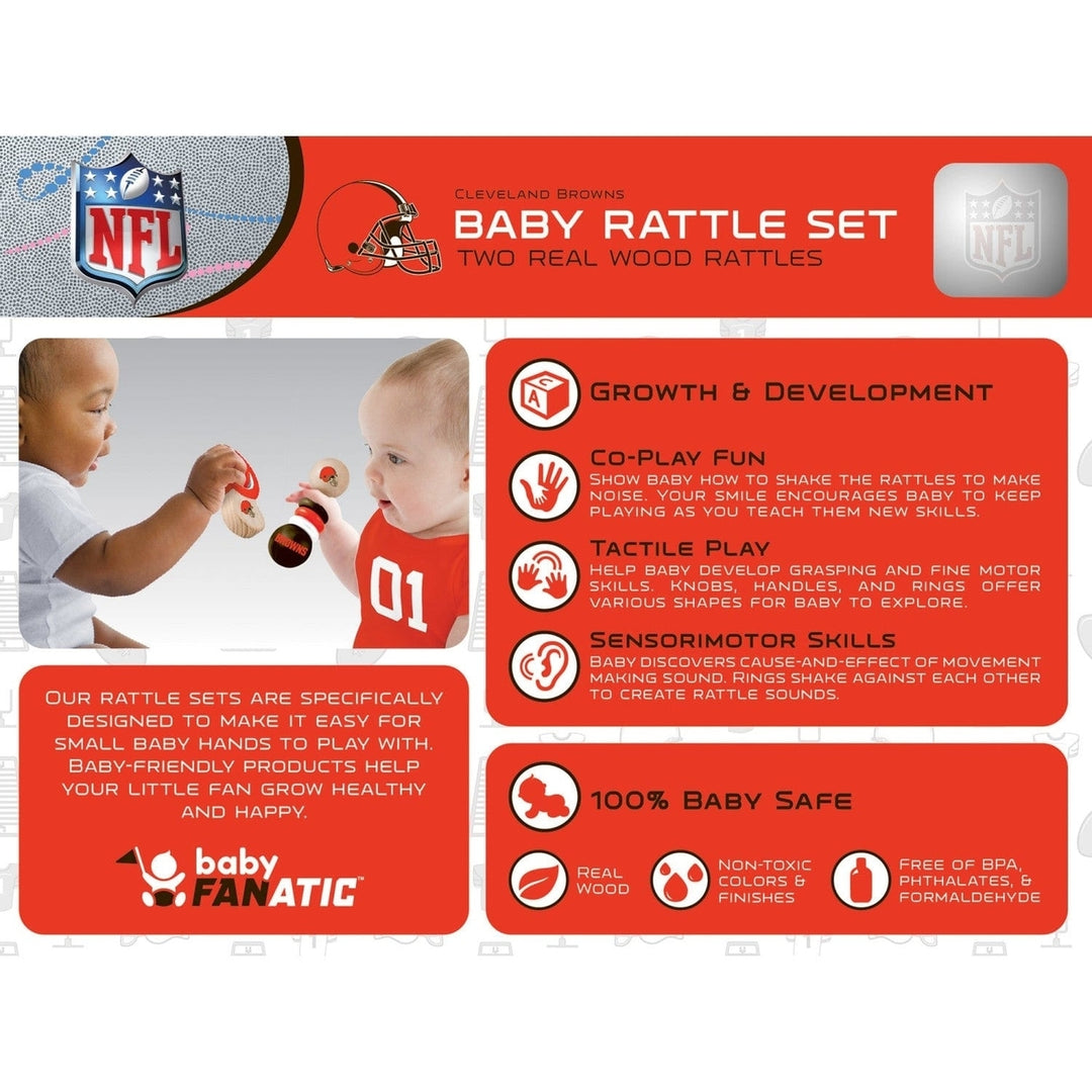 Cleveland Browns Baby Rattles 2-Pack Non-Toxic Wood Developmental Toys Image 3