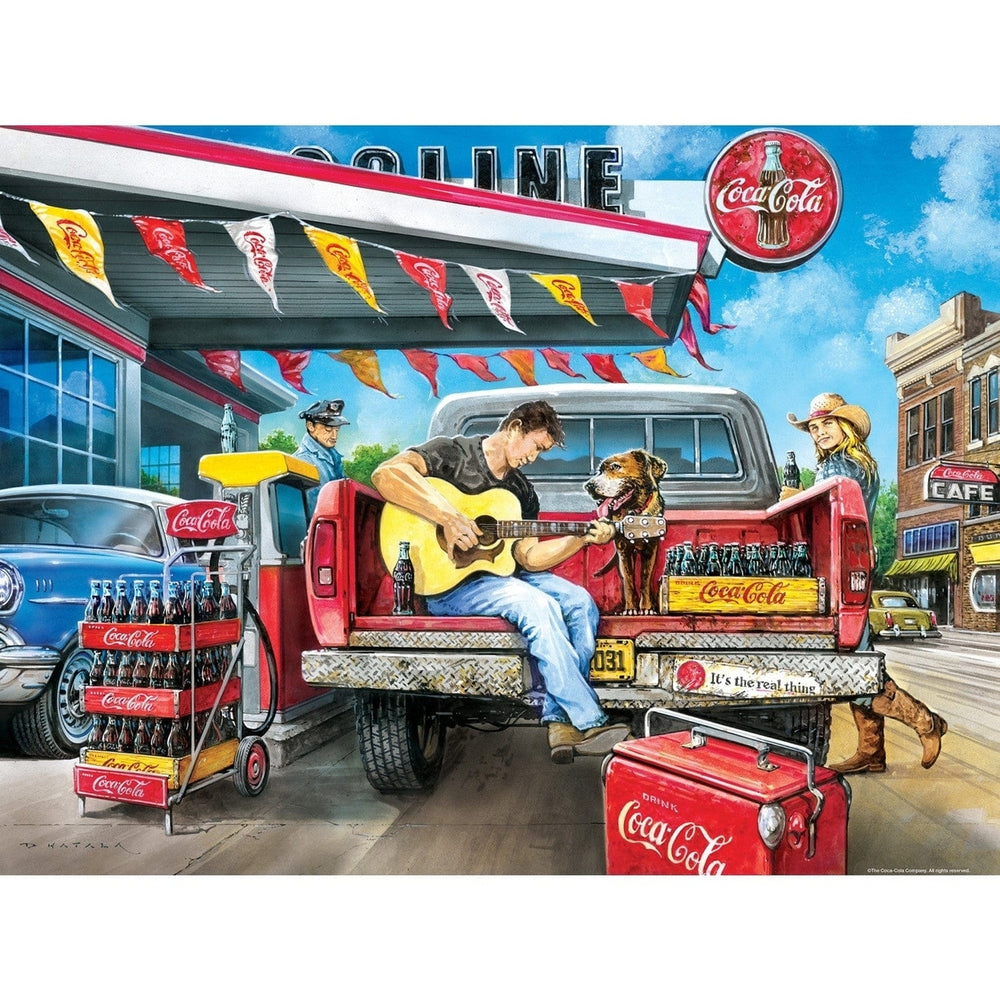 Coca-Cola 300 Piece EZ Grip Jigsaw Puzzle Vintage Scene Guitar Pickup Vehicle Image 2