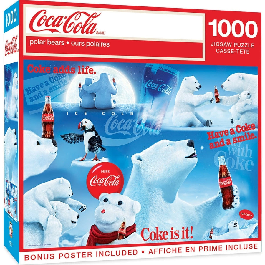 Coca-Cola Polar Bears 1000 Piece Jigsaw Puzzle Holiday Family Fun Winter Theme Image 1