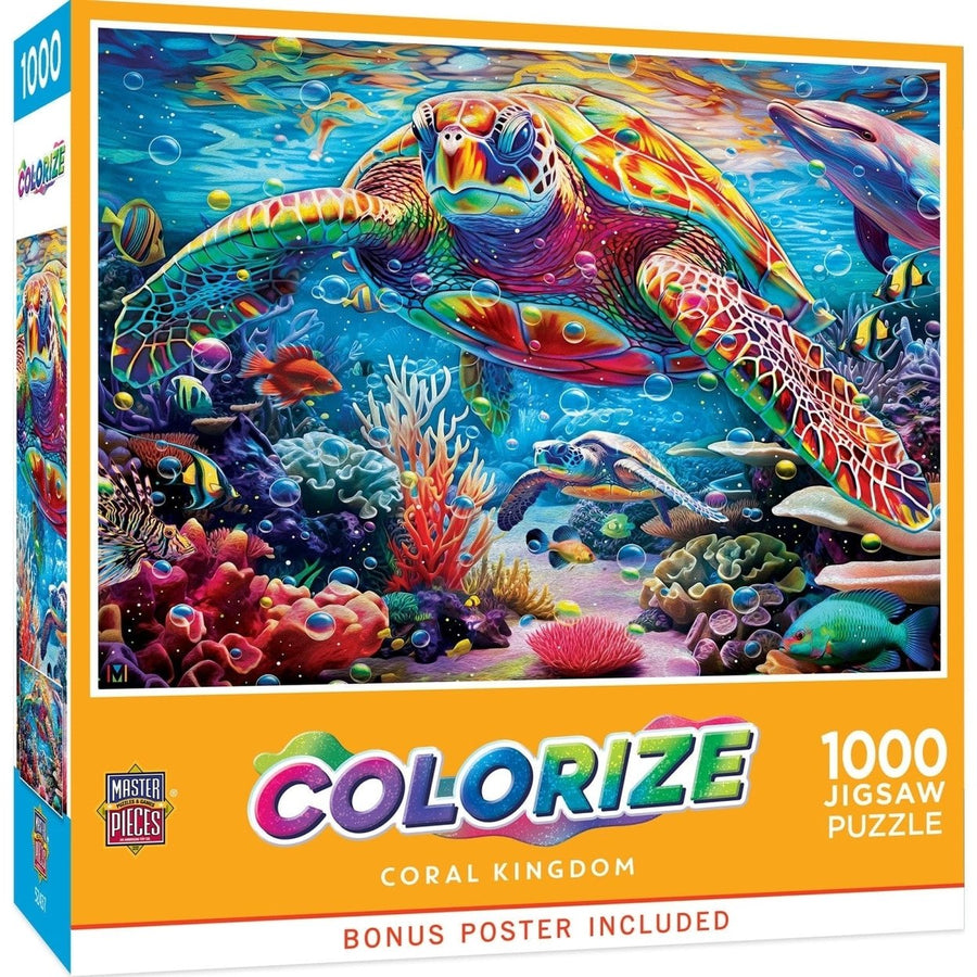 Colorize Coral Kingdom 1000 Piece Jigsaw Puzzle Sea Turtle Marine Life Coral Image 1