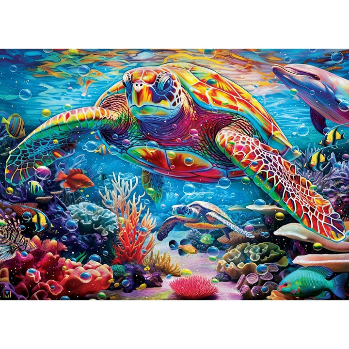 Colorize Coral Kingdom 1000 Piece Jigsaw Puzzle Sea Turtle Marine Life Coral Image 2