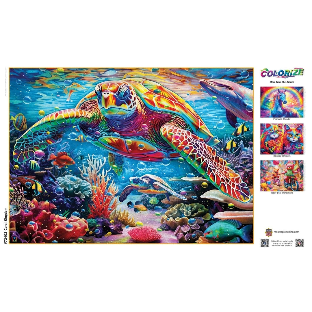 Colorize Coral Kingdom 1000 Piece Jigsaw Puzzle Sea Turtle Marine Life Coral Image 4