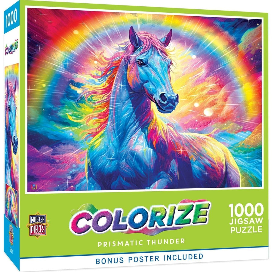 Colorize Prismatic Thunder 1000 Piece Jigsaw Puzzle Majestic Horse Rainbow Design Image 1