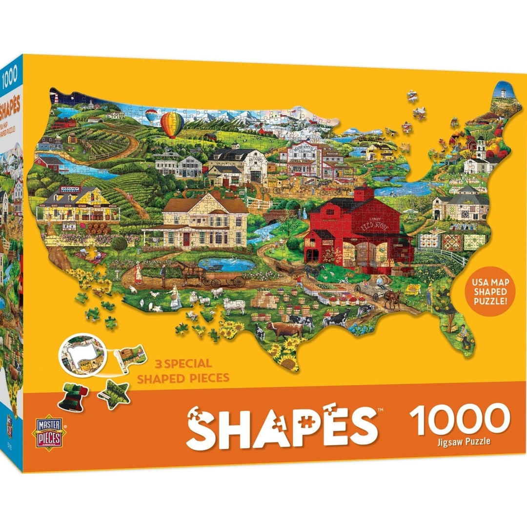 Contours 1000 Piece USA Map Shaped Jigsaw Puzzle Folk Art Eco-Friendly Chipboard Image 1