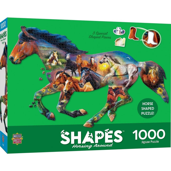 Contours Horsing Around 1000 Piece Shaped Jigsaw Puzzle Eco-Friendly Recycled Material Image 1