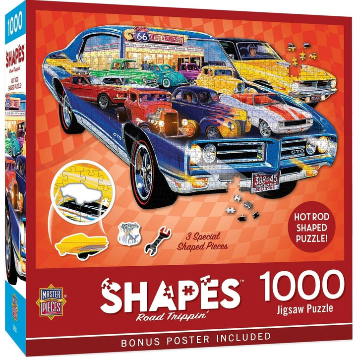 Contours Road Trippin 1000 Piece Hot Rod Shaped Jigsaw Puzzle Recycled Material Image 1