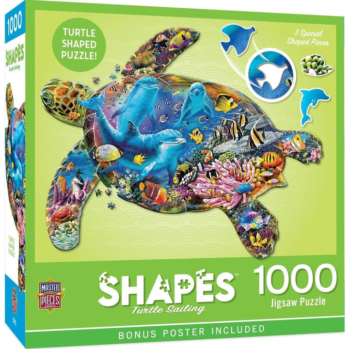 Contours Turtle Sailing 1000 Piece Shaped Jigsaw Puzzle Eco-Friendly Chipboard Image 1