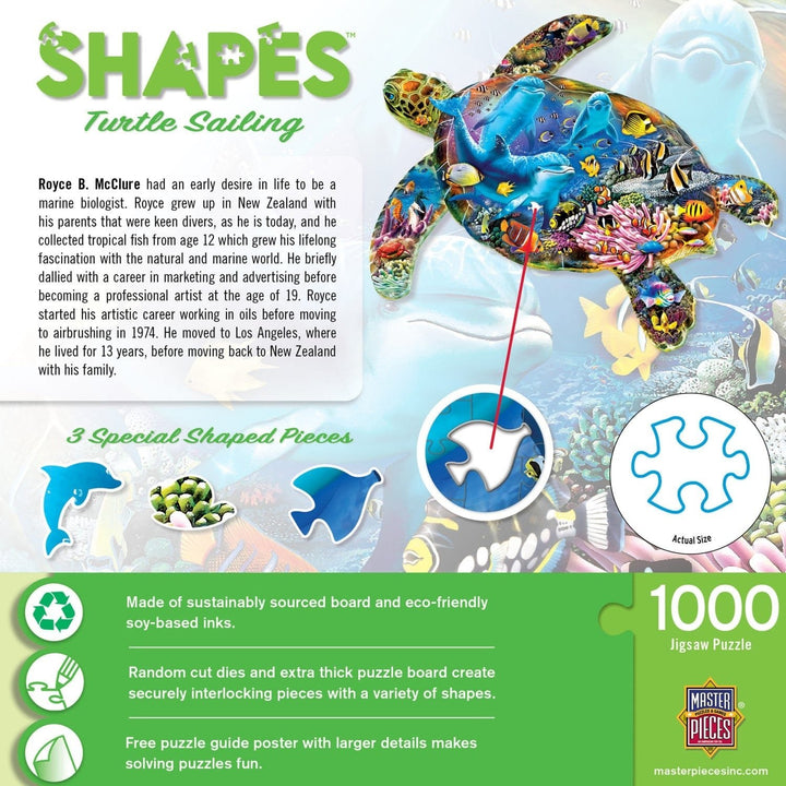 Contours Turtle Sailing 1000 Piece Shaped Jigsaw Puzzle Eco-Friendly Chipboard Image 3