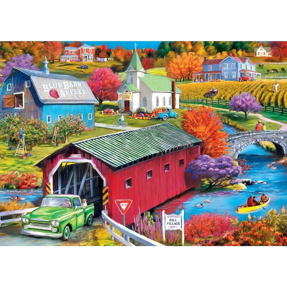 Country Escapes Hill Village Covered Bridge 500 Piece Jigsaw Puzzle Art Image 2