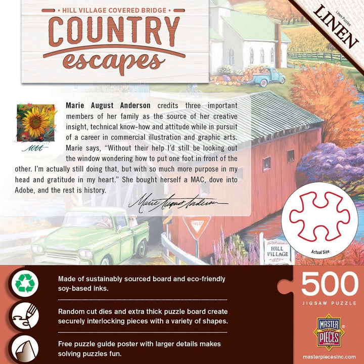 Country Escapes Hill Village Covered Bridge 500 Piece Jigsaw Puzzle Art Image 3