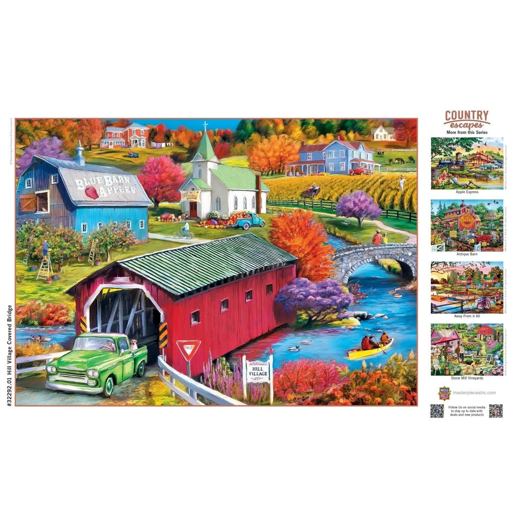 Country Escapes Hill Village Covered Bridge 500 Piece Jigsaw Puzzle Art Image 4