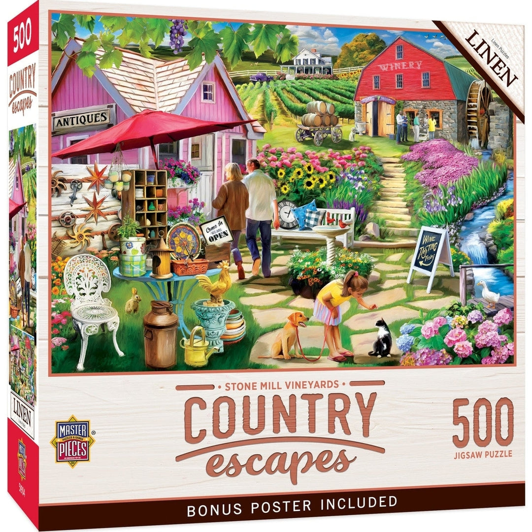 Country Escapes Stone Mill Vineyards 500 Piece Jigsaw Puzzle Antique Theme Image 1