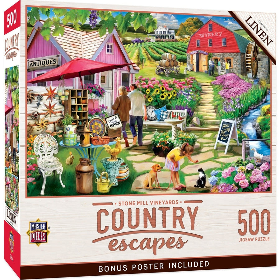 Country Escapes Stone Mill Vineyards 500 Piece Jigsaw Puzzle Antique Theme Image 1