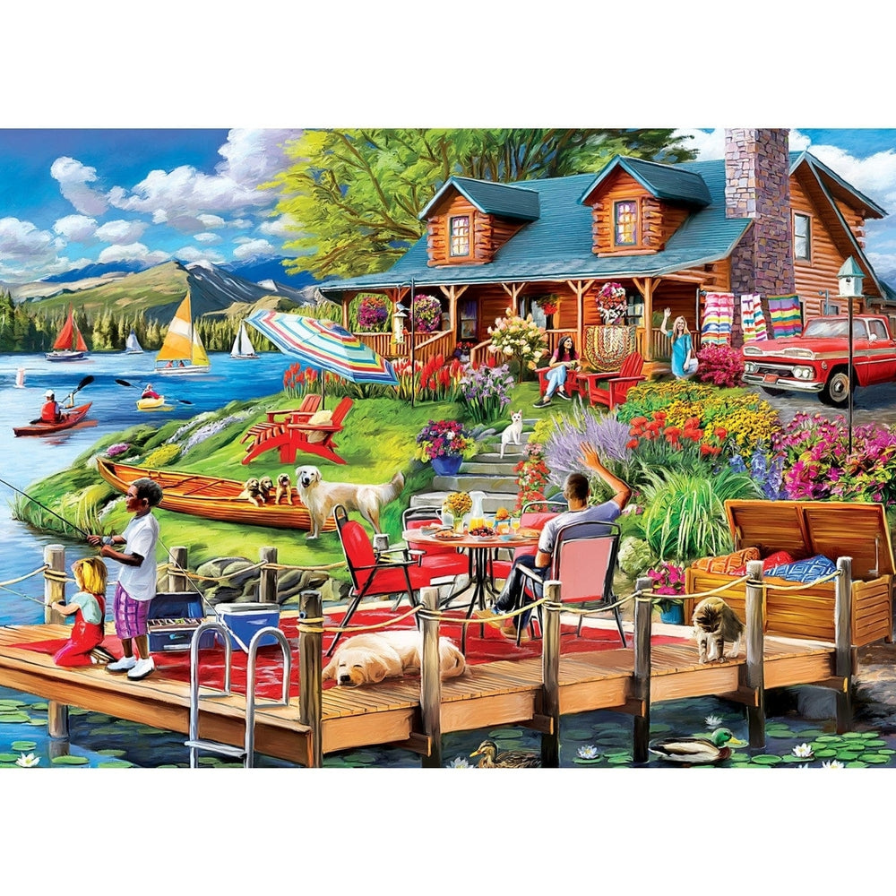 Country Escapes 500 Piece Jigsaw Puzzle Secluded Lake Cabin Summer Scene Image 2