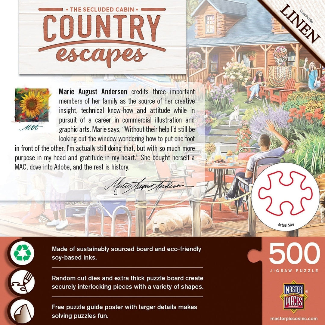 Country Escapes 500 Piece Jigsaw Puzzle Secluded Lake Cabin Summer Scene Image 3