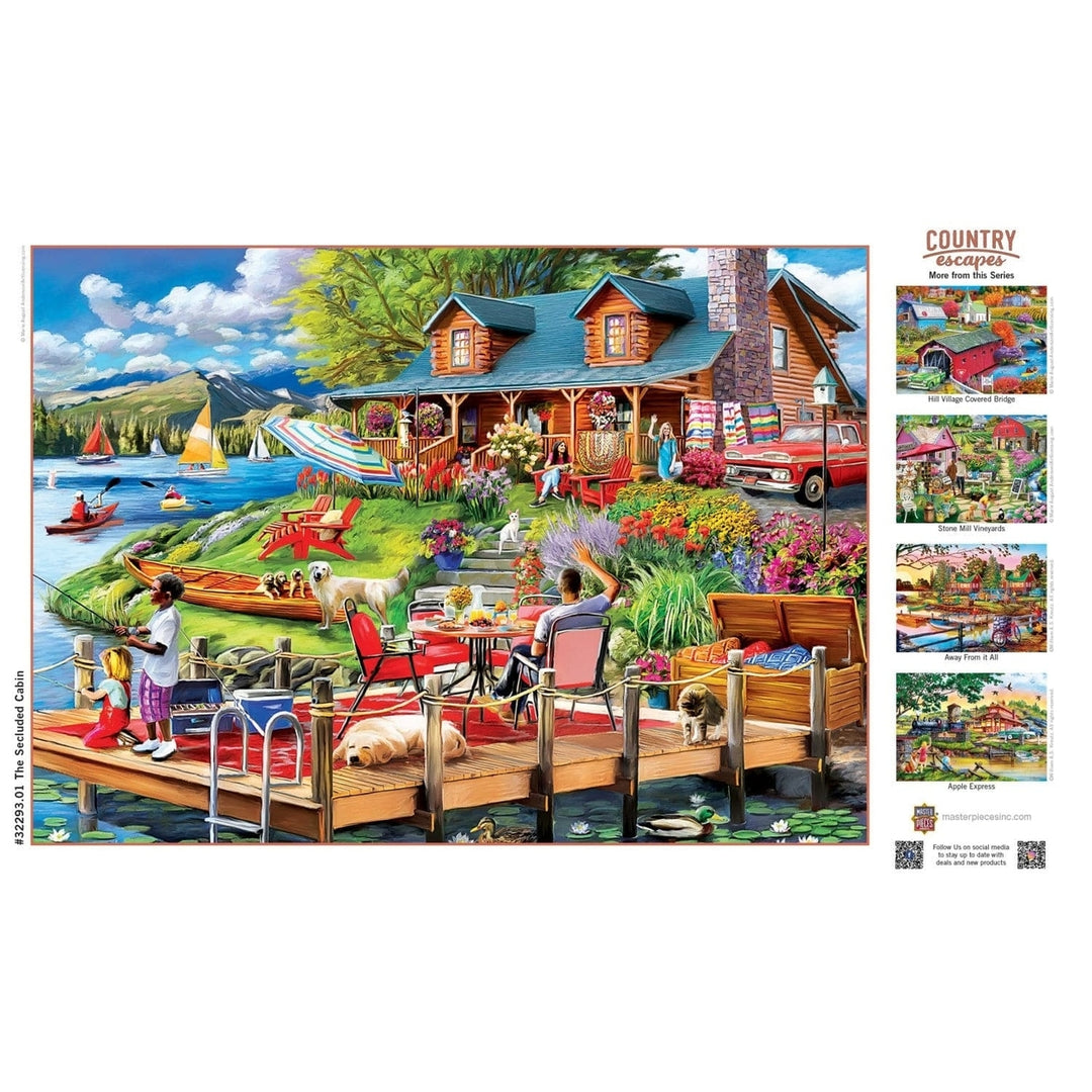 Country Escapes 500 Piece Jigsaw Puzzle Secluded Lake Cabin Summer Scene Image 4