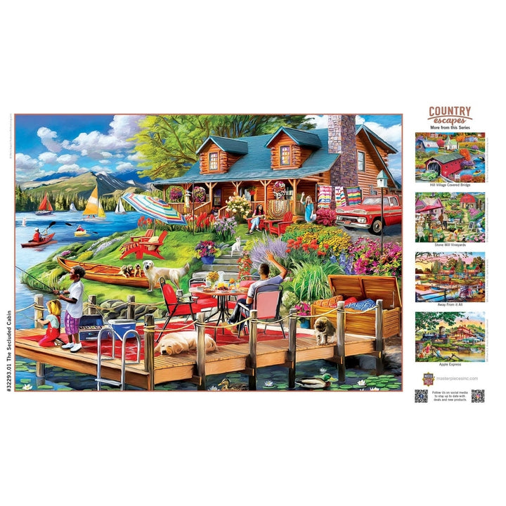 Country Escapes 500 Piece Jigsaw Puzzle Secluded Lake Cabin Summer Scene Image 4