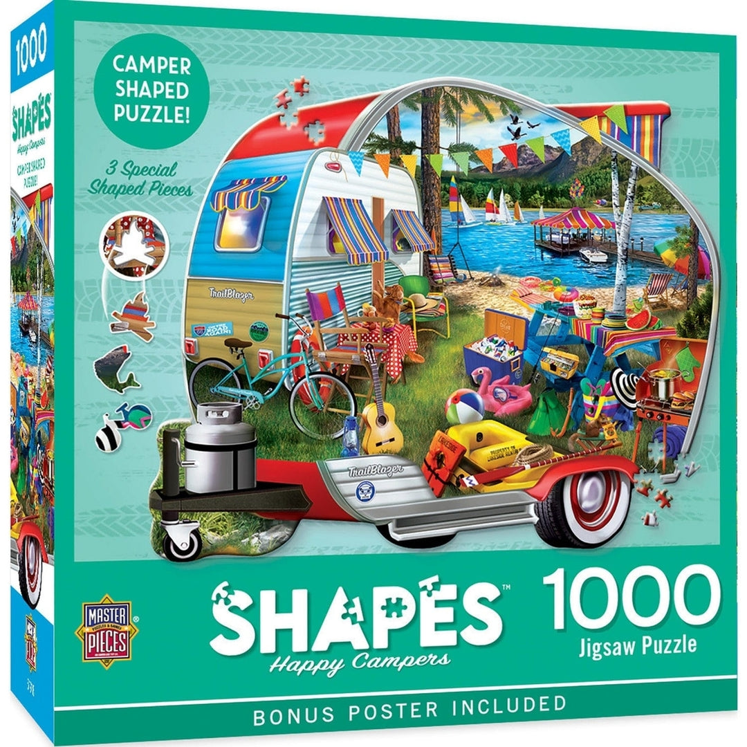 Contours Happy Campers 1000 Piece Shaped Jigsaw Puzzle Eco-Friendly Design Image 1