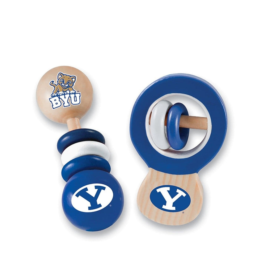 BYU Cougars Baby Rattles 2-Pack Wooden Toys Non-Toxic BPA Free Safe for Infants Image 1