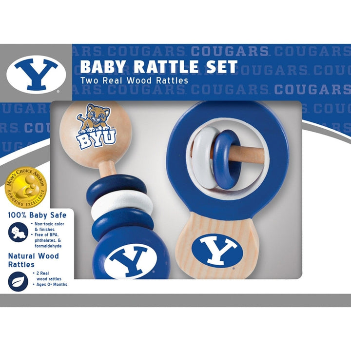 BYU Cougars Baby Rattles 2-Pack Wooden Toys Non-Toxic BPA Free Safe for Infants Image 2