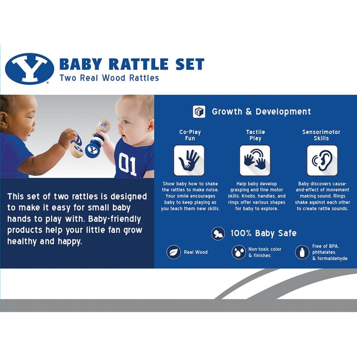 BYU Cougars Baby Rattles 2-Pack Wooden Toys Non-Toxic BPA Free Safe for Infants Image 3