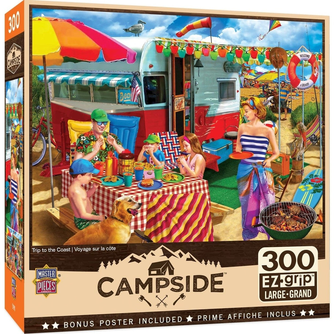 MasterPieces Campside 300 Piece Jigsaw Puzzle 18x24 Colorful Beach Scene Recycled Image 1