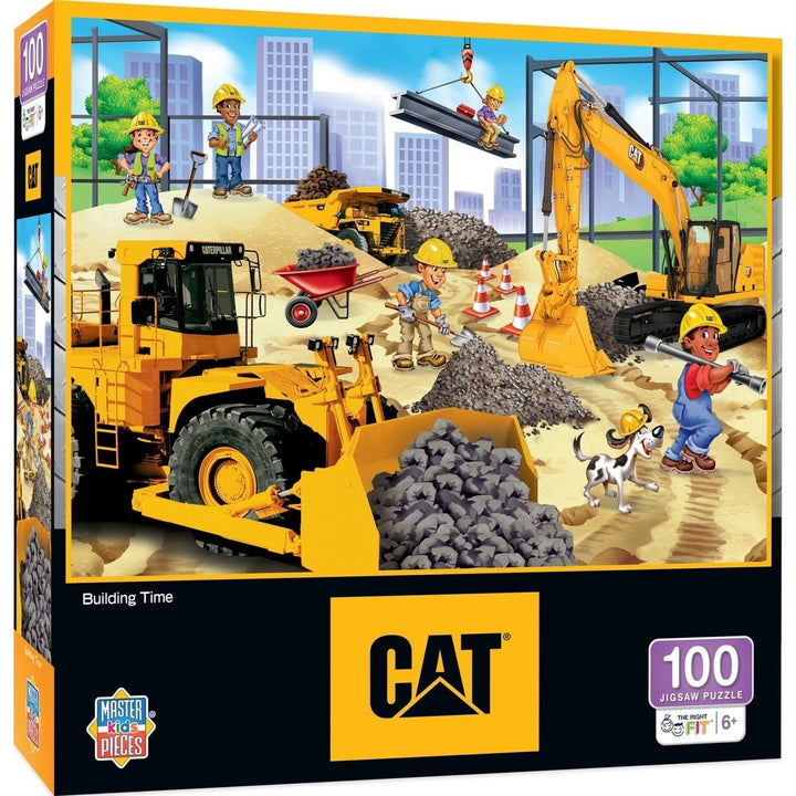 CAT Building Time 100 Piece Jigsaw Puzzle Kids Construction Scene 19x14 inches Image 1