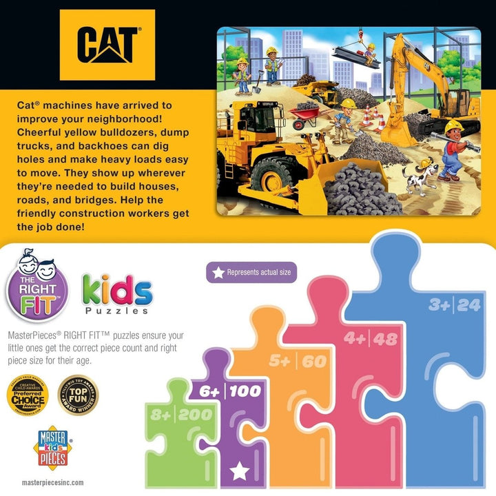 CAT Building Time 100 Piece Jigsaw Puzzle Kids Construction Scene 19x14 inches Image 3