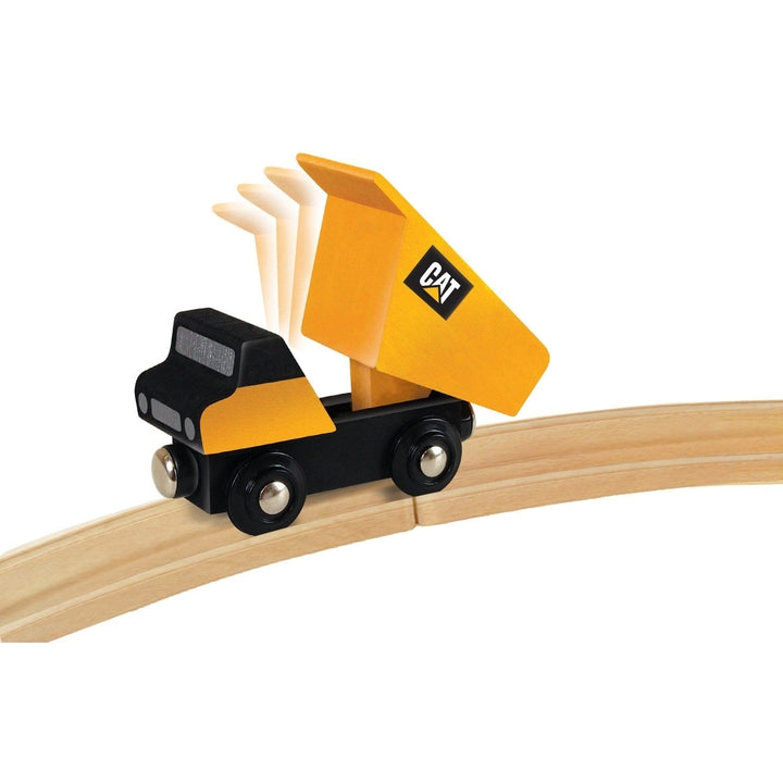 CAT Dump Truck Wooden Toy Train Engine Magnetic Kids Gift 1 Inch Track Image 4