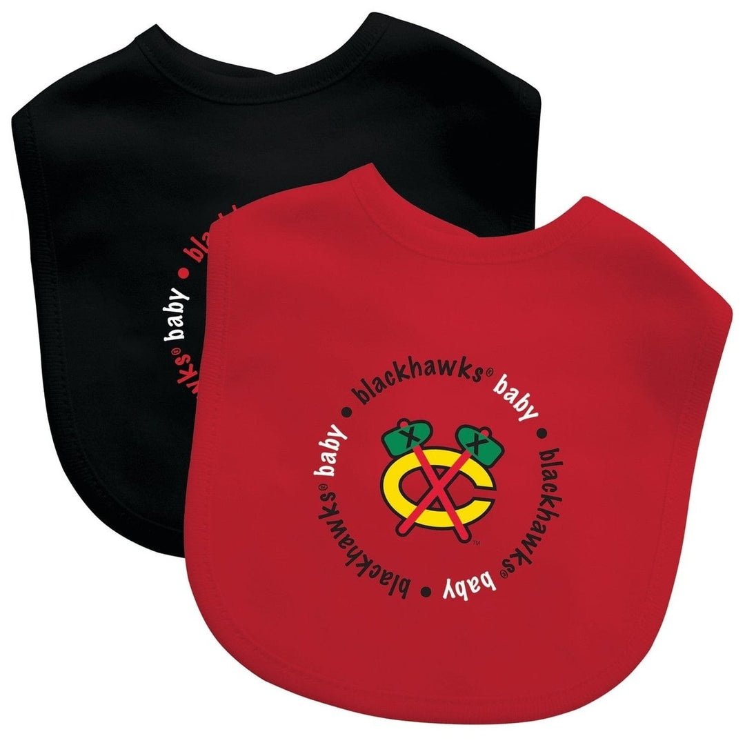 Chicago Blackhawks Baby Bibs 2-Pack Red Black Cotton Front Polyester Back Image 1