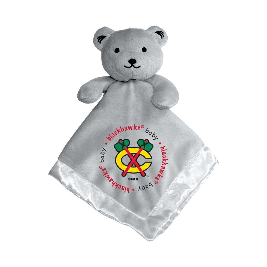 Chicago Blackhawks Security Bear Gray Plush Baby 14in Soft Satin Lining Image 1