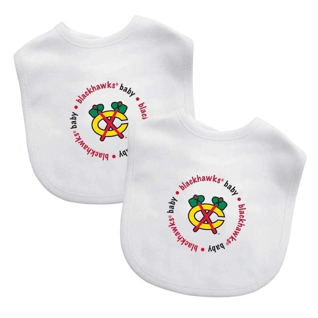 Chicago Blackhawks Baby Bibs 2-Pack White Cotton Embroidered Team Logo Image 1