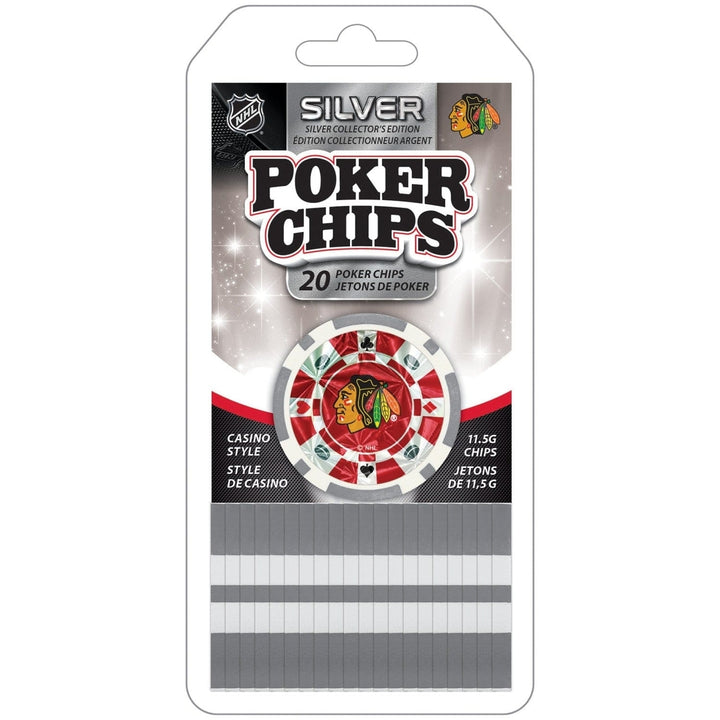 Chicago Blackhawks 20 Piece Silver Collector Poker Chips Casino Style Set Image 1