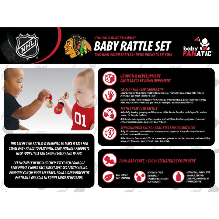 Chicago Blackhawks Baby Rattles 2-Pack Wooden Non-Toxic Infant Toys Image 3