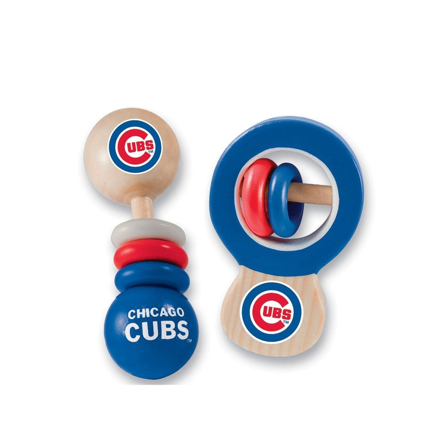 Chicago Cubs Baby Rattles 2-Pack Wooden Non-Toxic Infant Toys Safe BPA Free Image 1