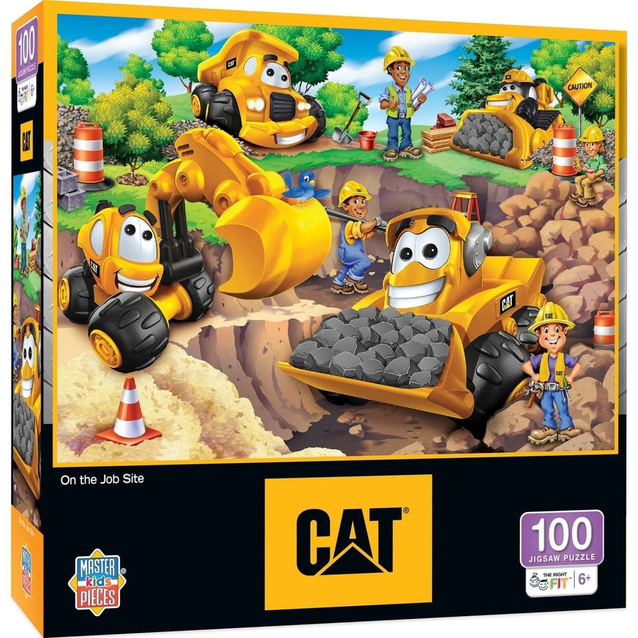 CAT On the Job Site 100 Piece Jigsaw Puzzle Eco-Friendly Construction Fun Image 1