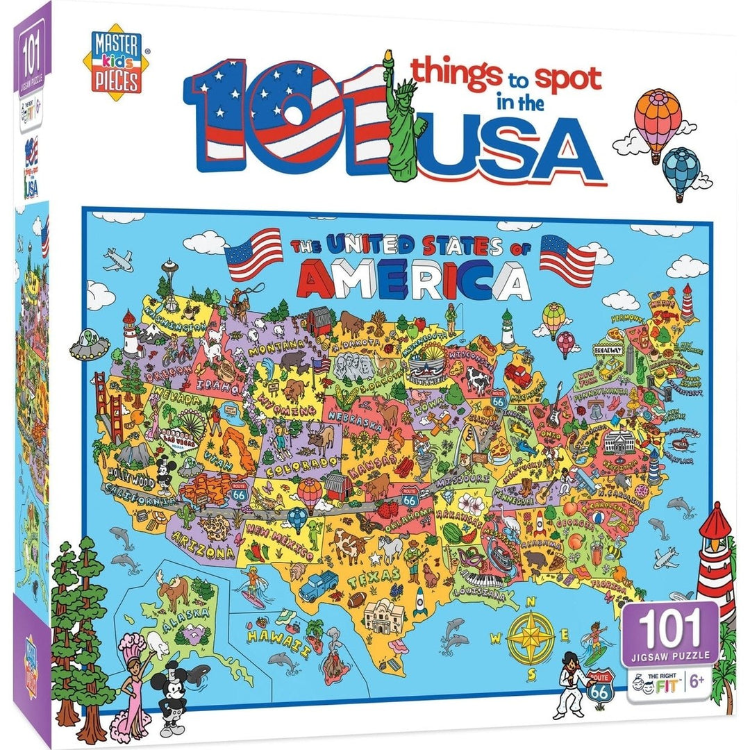 101 Things to Spot in the USA Jigsaw Puzzle 100 Pieces Kids Adventure Game Image 1