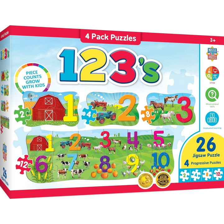 Educational 4-Pack Jigsaw Puzzles for Kids Age 3+ Numbers Farm Theme Image 1