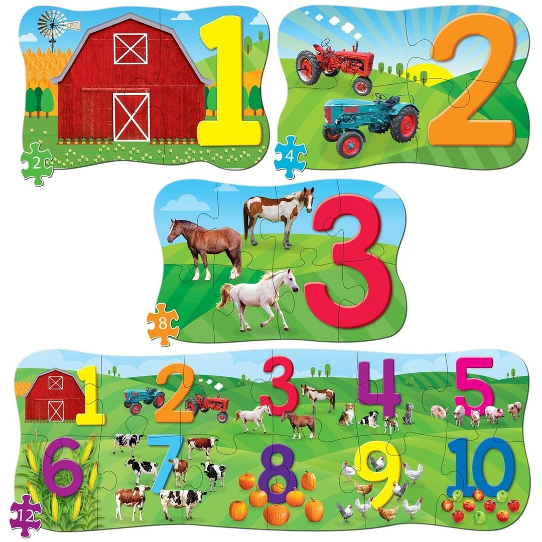 Educational 4-Pack Jigsaw Puzzles for Kids Age 3+ Numbers Farm Theme Image 2