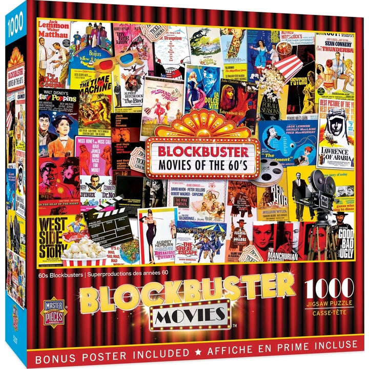 1960s Blockbusters 1000 Piece Jigsaw Puzzle Vintage Movie Collage Fun Activity Image 1