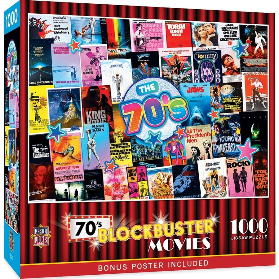 70s Blockbusters 1000 Piece Jigsaw Puzzle Nostalgic Film Collage Retro Artwork Image 1