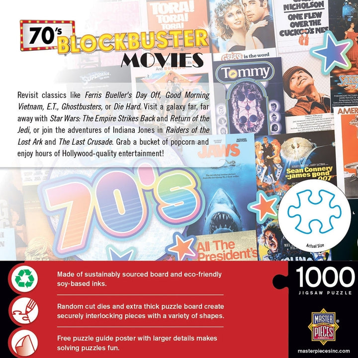 70s Blockbusters 1000 Piece Jigsaw Puzzle Nostalgic Film Collage Retro Artwork Image 3