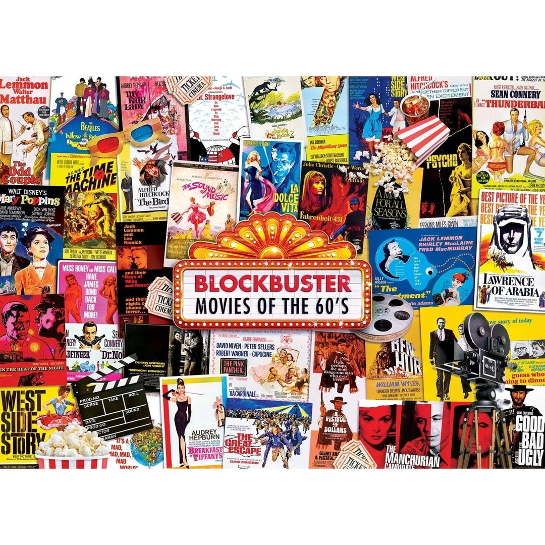 1960s Blockbusters 1000 Piece Jigsaw Puzzle Vintage Movie Collage Fun Activity Image 2